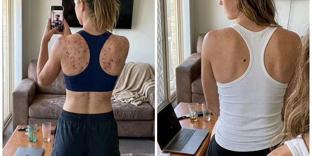 Tahlia's back before and after using Biosage patches