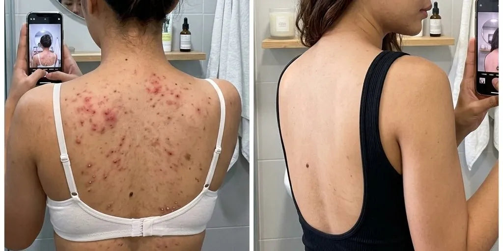 Mai's back and shoulders before and after using Biosage patches