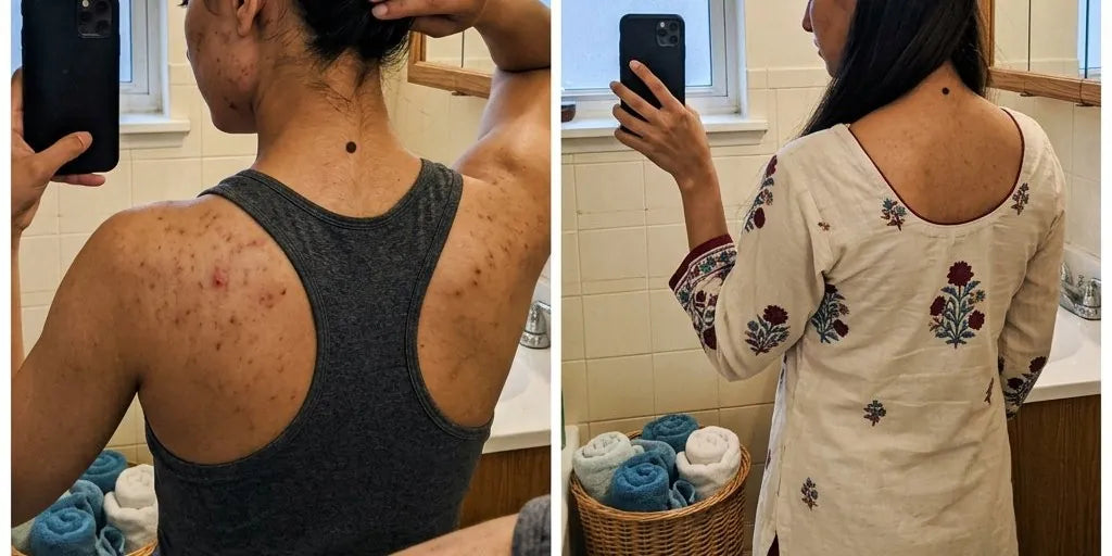 Ananya's shoulders before and after using Biosage patches