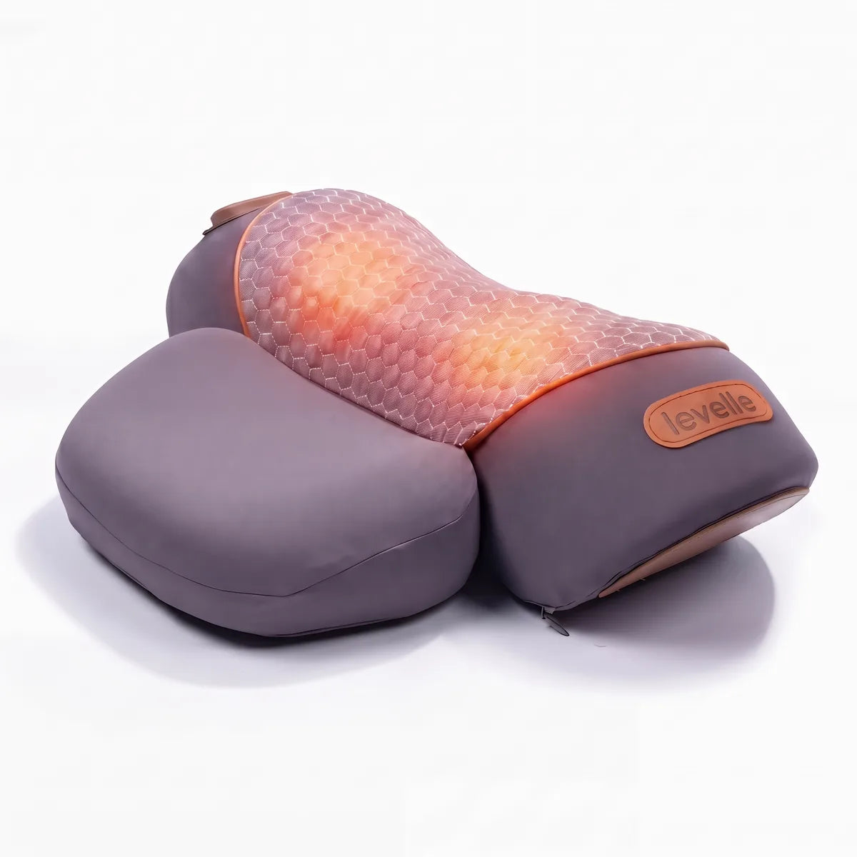 The RestWell Pillow with its heat pads glowing, seen from above