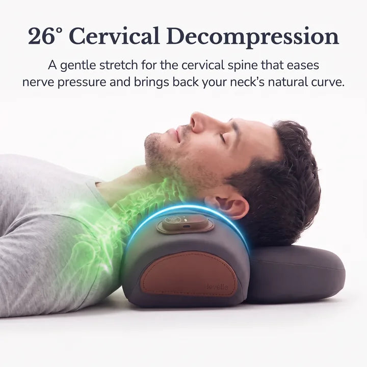 Traction lifting and stretching the neck on the RestWell Pillow