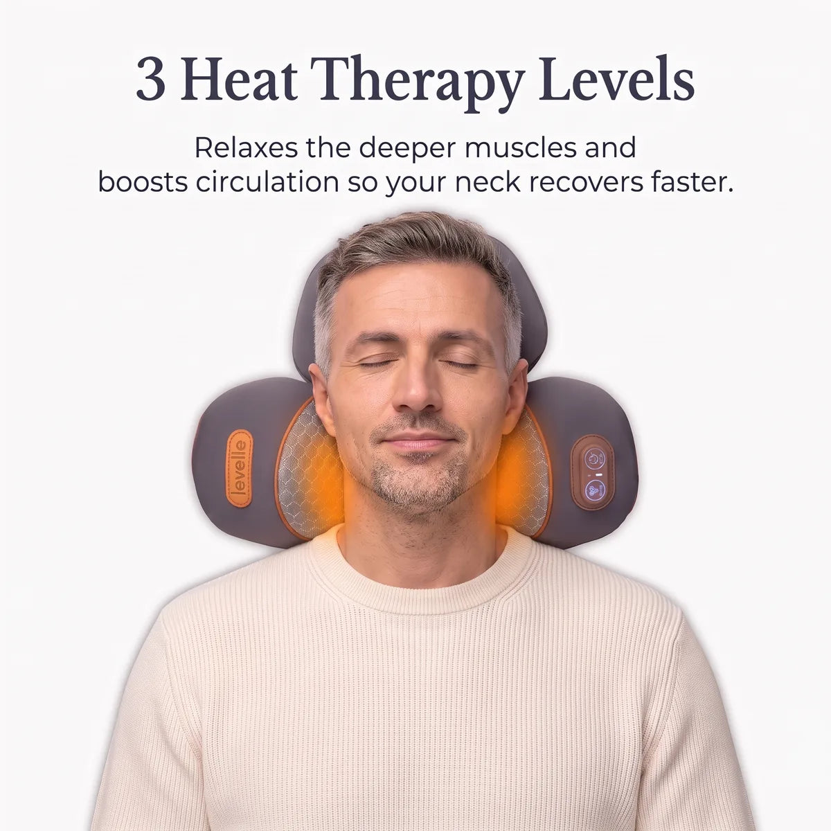 Three heat therapy levels: warmth from the RestWell Pillow relaxing the deeper neck muscles