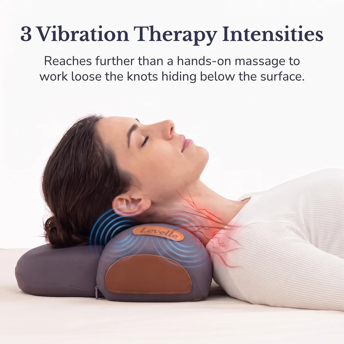 Three vibration therapy intensities: the RestWell Pillow working loose knots at the base of the neck